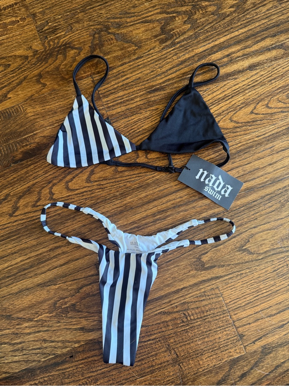 Ada Black and White Striped Triangle Bikini Set